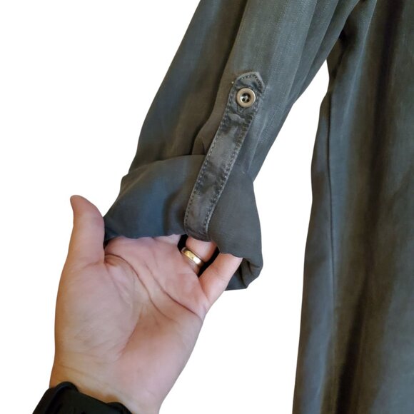 Sneak Peek Black Burnout Shirt Dress Tencel Lightweight Button Up Large - Picture 6 of 16